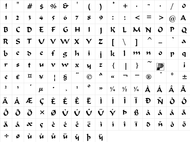 PT Taj Mahal Normal  glyph index
