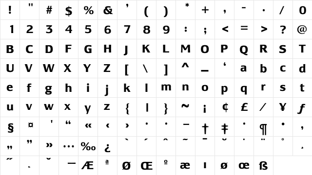 LesmoreBold Regular  glyph index