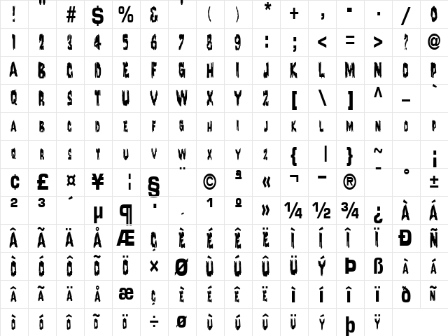 Drooping Regular  glyph index