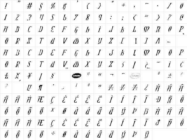 Xiphos Light Italic Light Italic  glyph index