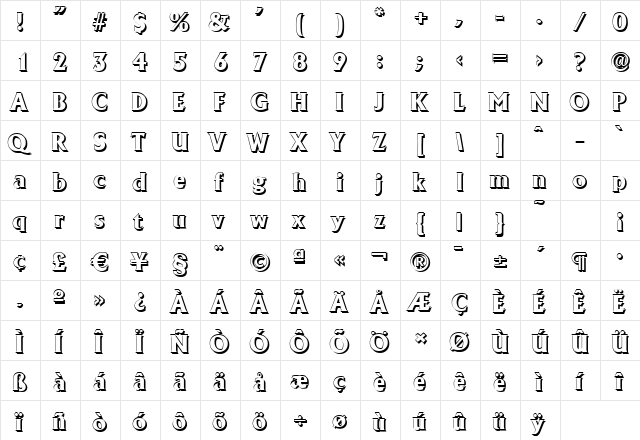 JacobBeckerShadow-ExtraBold Regular  glyph index