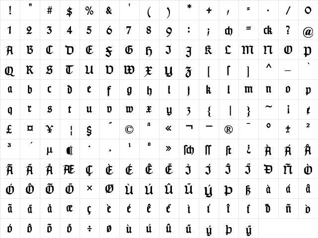 TypographerGotisch A Bold  glyph index