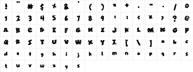Broken Toys Regular  glyph index