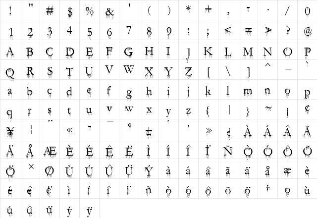 SF Gushing Meadow Regular  glyph index