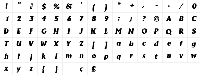 Ankura SSi Italic  glyph index