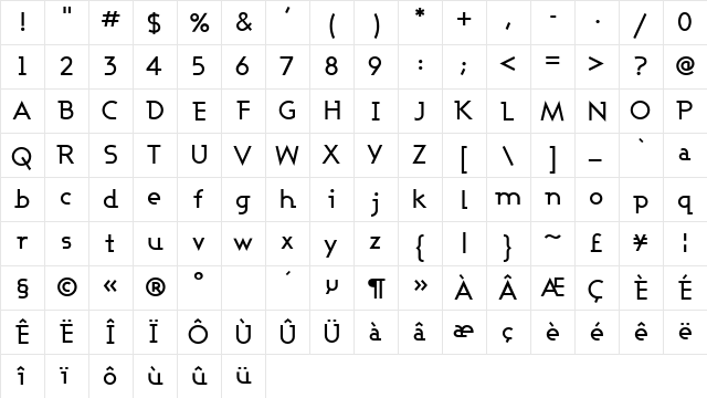 AshbyGL Medium Regular  glyph index