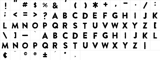Extra Grotesque Regular  glyph index
