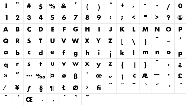 Noisee-bold Regular  glyph index