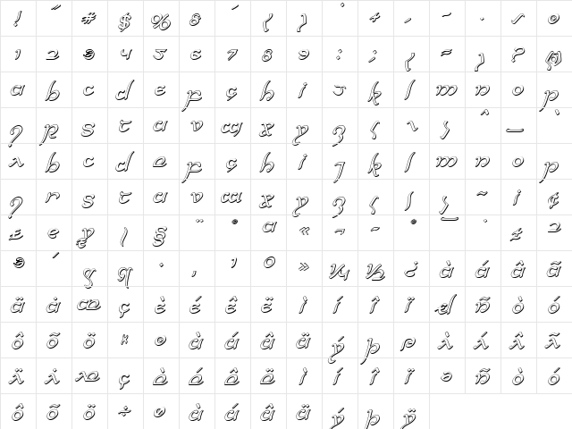 Half-Elven 3D Italic Italic  glyph index