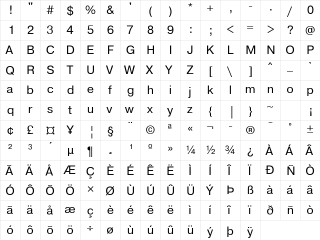 PragmaticaATT Regular  glyph index