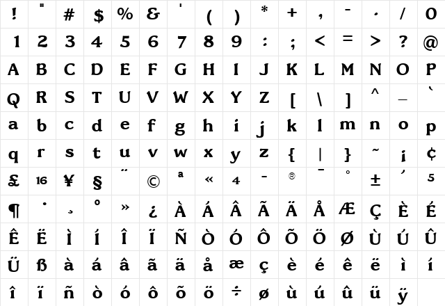 TFBrynMawr Bold  glyph index