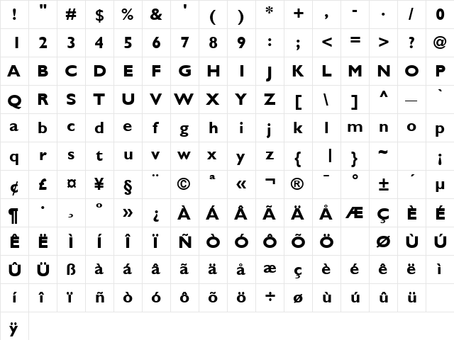 Gentle Sans Bold  glyph index