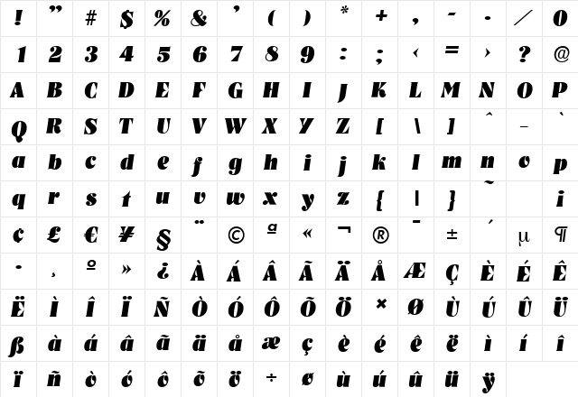 NashvilleSerial-Heavy Italic  glyph index