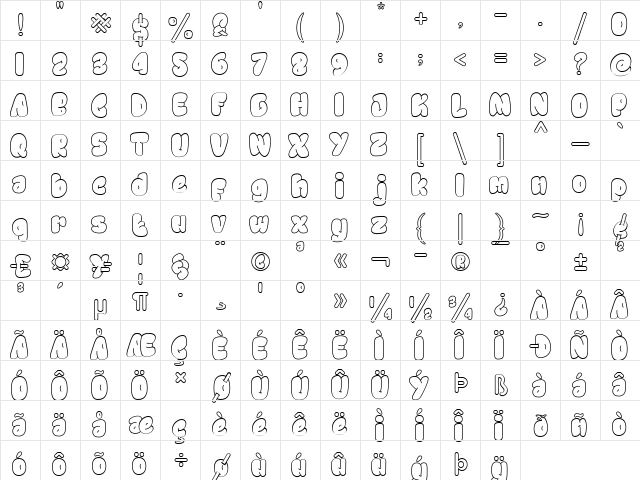 Chewy Outside Regular  glyph index