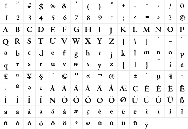 Cambridge-DemiBold Regular  glyph index