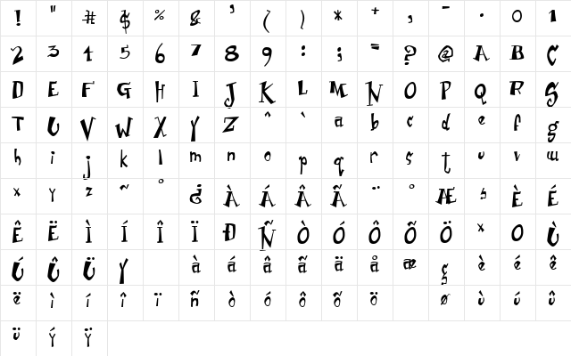 Junior & Stinky Regular  glyph index