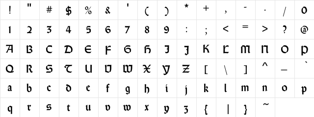 Durrell Curve Gothic Regular  glyph index