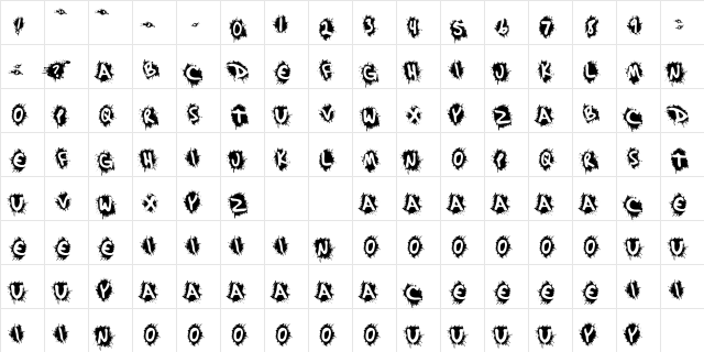 SplashKhat-PERSONAL Regular  glyph index