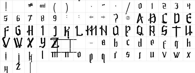 Rakitikar Regular  glyph index