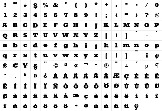 EugeneBecker-Heavy Regular  glyph index