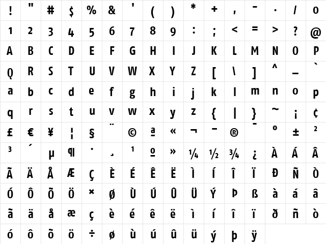 FagoCo Bold  glyph index