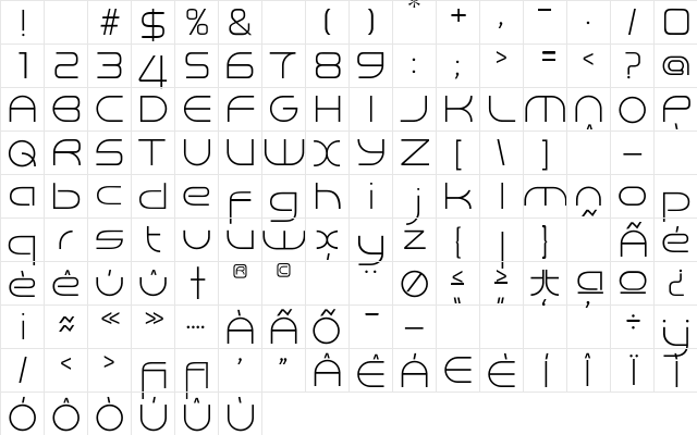 We2000 Regular  glyph index