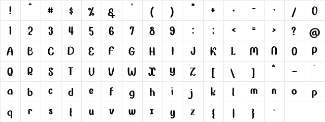 Flynster Regular  glyph index