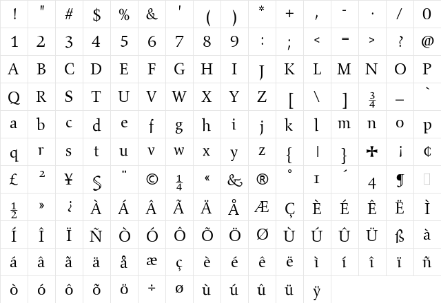 GilgameshBook Regular  glyph index