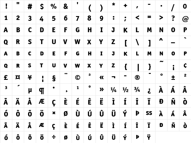 OfficinaSanITC Bold  glyph index