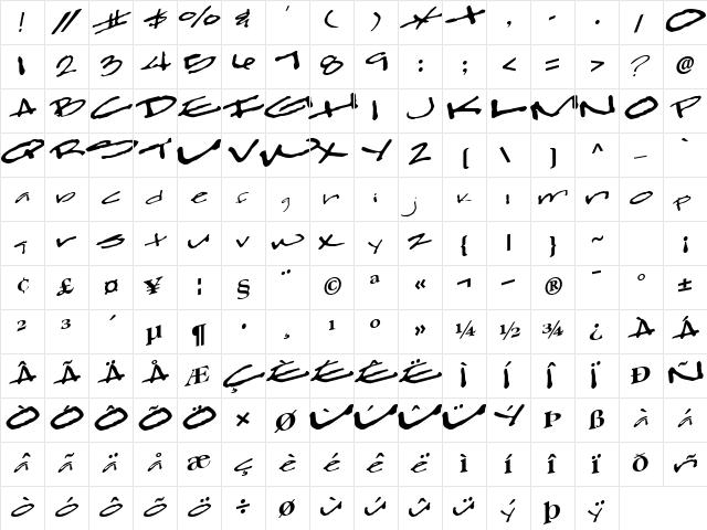 ClearFall54 Regular  glyph index