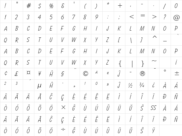 Balloon Eo Light  glyph index