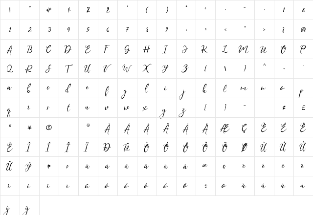 William Regular  glyph index