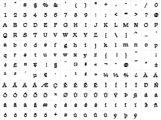 Rough14 Becker Regular  glyph index