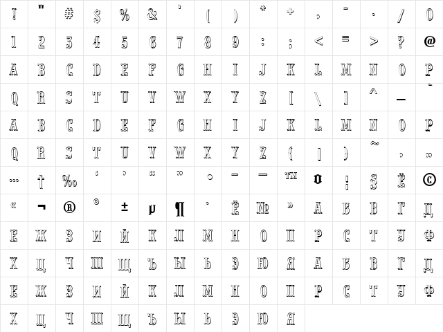a_PresentumNrSh Regular  glyph index