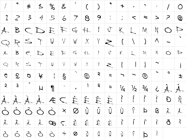 BackScratcher Regular  glyph index