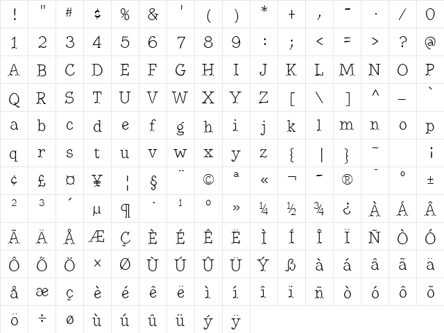 BetterKamp Regular  glyph index