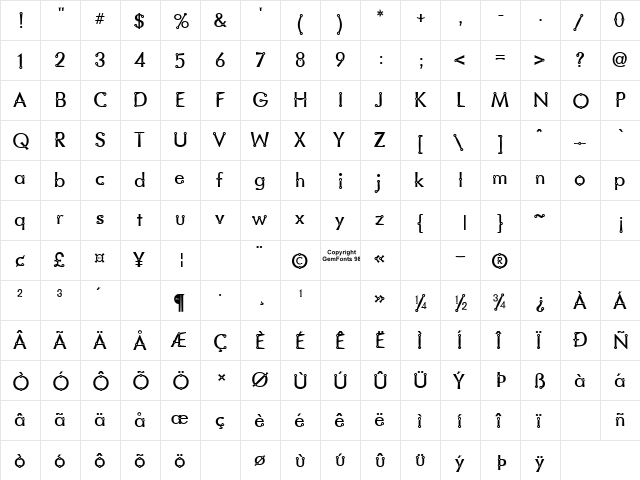 Blacksmith Delight Regular  glyph index