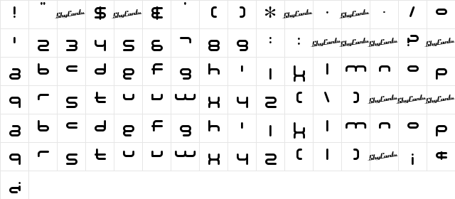 SF Technodelight NS Regular  glyph index