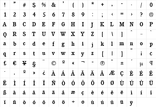 DanielBecker-Medium Regular  glyph index