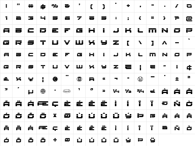 Red Rocket Laser Regular  glyph index