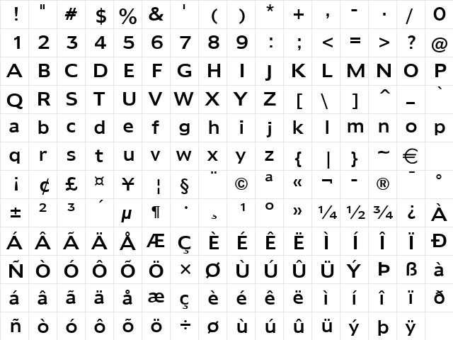 Adams Normal  glyph index
