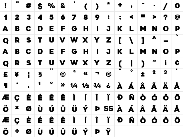 Gretaros Regular  glyph index