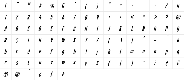 CreatorCredits BB Italic  glyph index