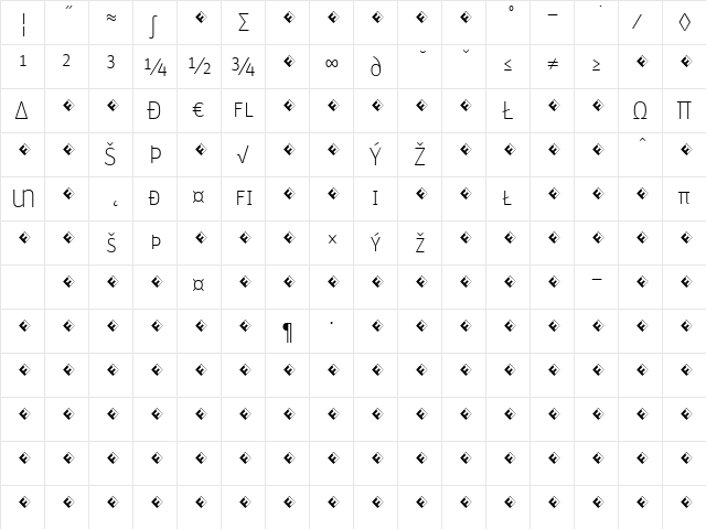 Unit-ThinSCExpert Regular  glyph index