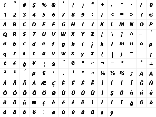 STVMyriad BlackItalic  glyph index