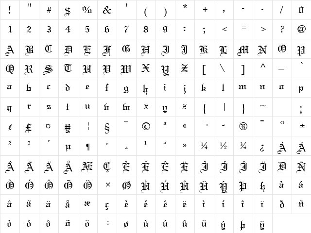 Certificate Regular  glyph index