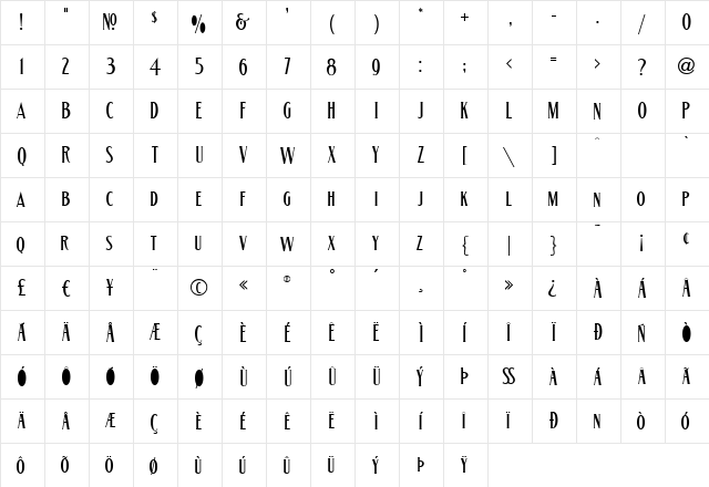 LHF Matthews Thin Regular  glyph index