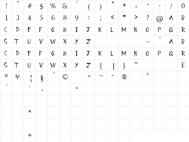 What a Mess Regular  glyph index