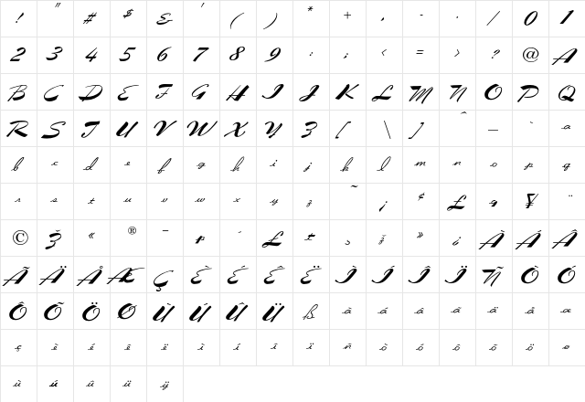 Flare Regular  glyph index