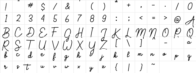 Aluria Regular  glyph index